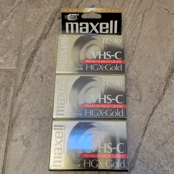 lot of 3 Maxell VHS-C TC-30 HGX-Gold Premium High Video Cassette Tapes Sealed
